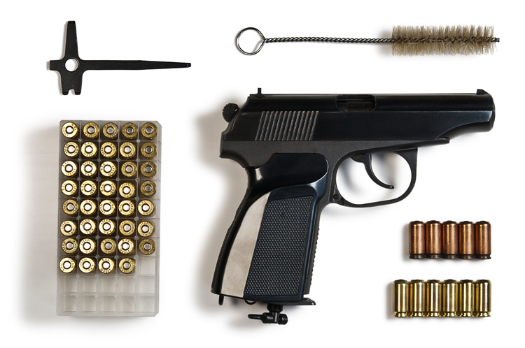 Gun, Bullets and Firearm Maintenance Tools